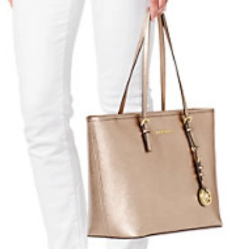 MICHAEL KORS Quinn Crosshatch Saffiano Texture Metallic Tote Bag